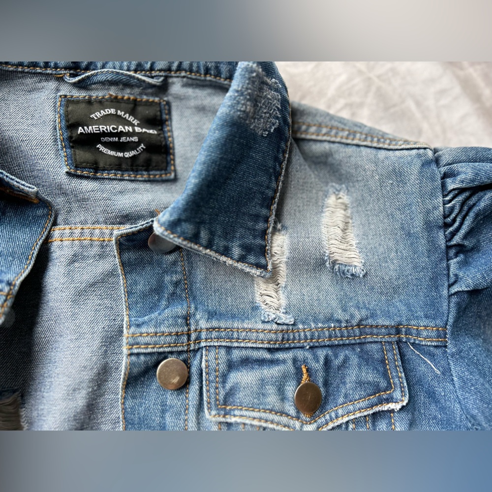 American Bazi Distressed Blue Jean Jacket Size S